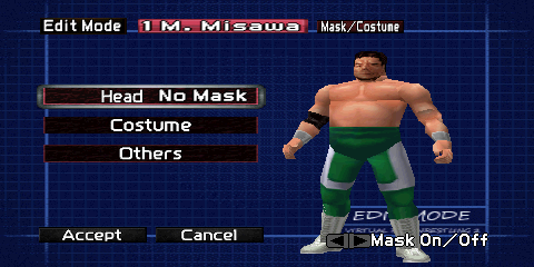 Screenshot of the main Mask/Costume menu.