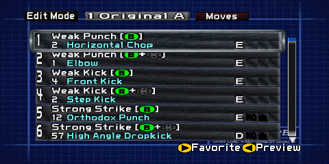 Screenshot of the Moves menu while editing the moveset.