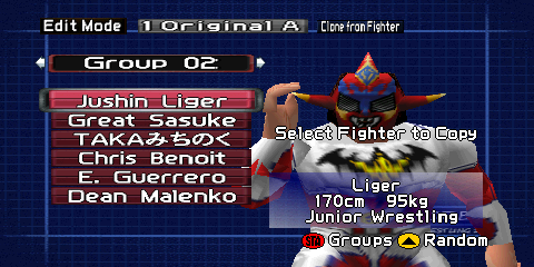 Screenshot of the wrestler selection after
selecting 'Clone from Fighter' option in Edit Mode.